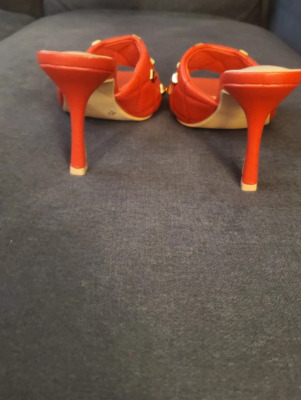 Red Quilted Studded High Heel Slide Sandals Size 10